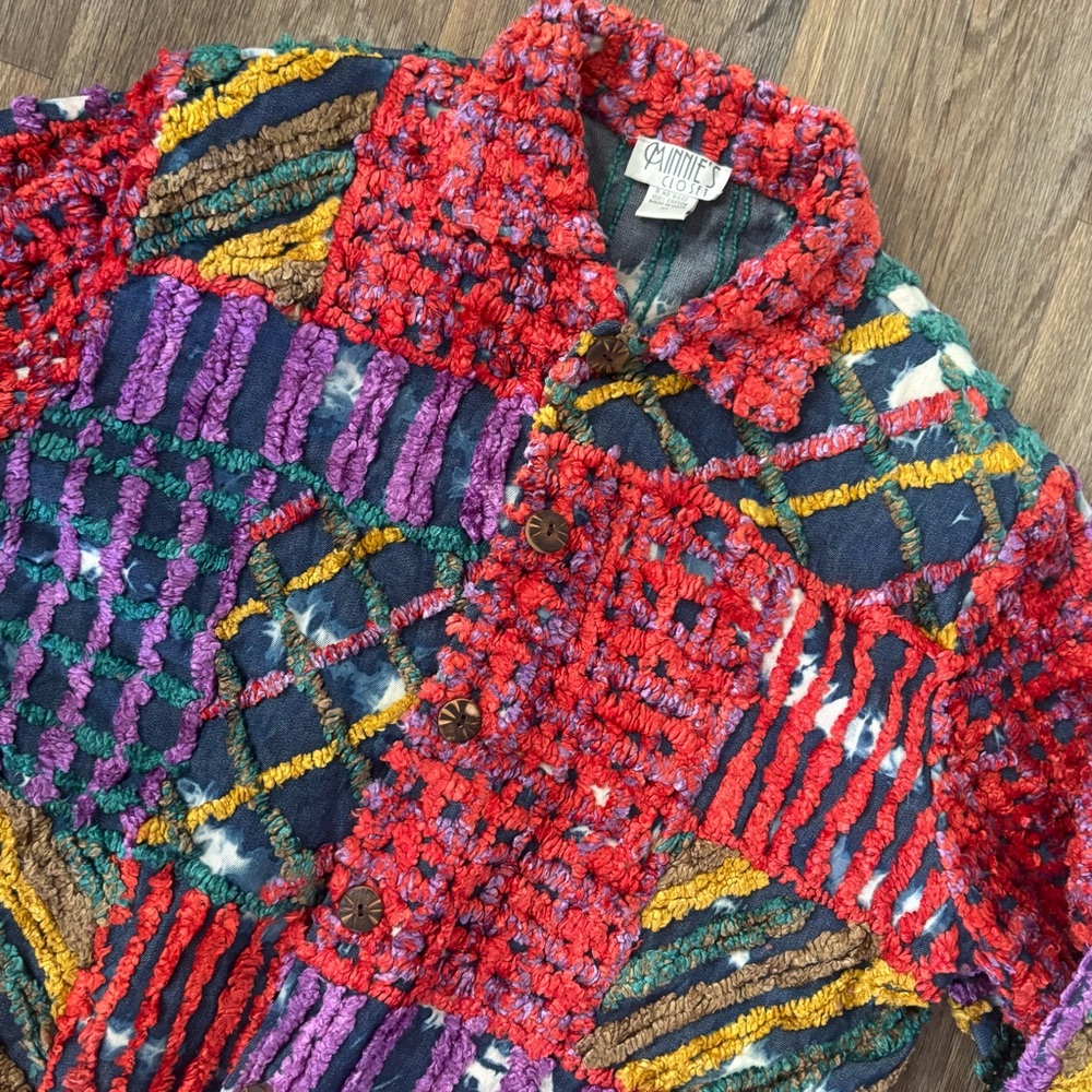 VTG Minnie’s Closet Chenille Stitch Eclectic Multicolor Jacket – Women’s XL